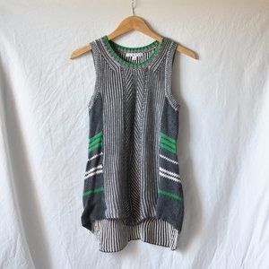 CAbi Gray & Green Sleeveless Pullover Trident Sweater Vest Top